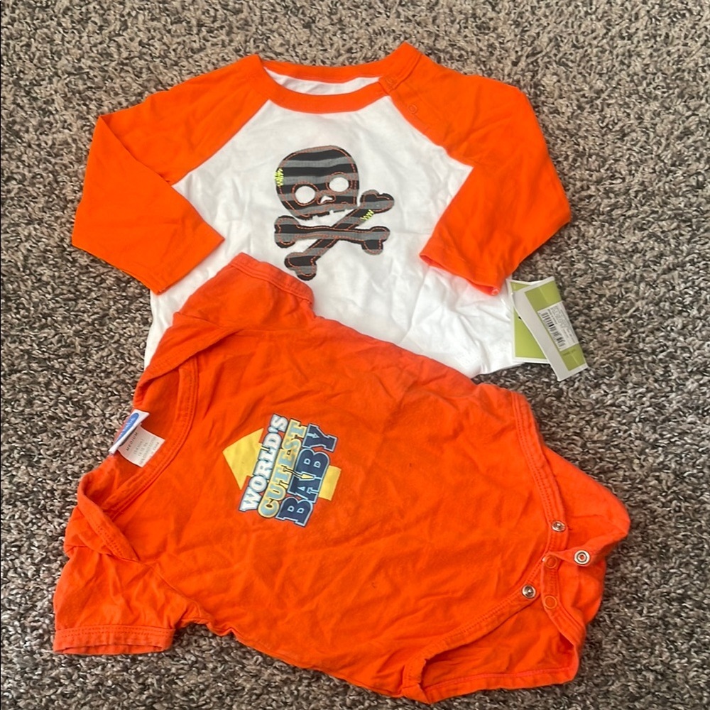 Bon Bebe Orange Onesie 3-6 month & Circo Orange/white Long Sleeve Skull Top